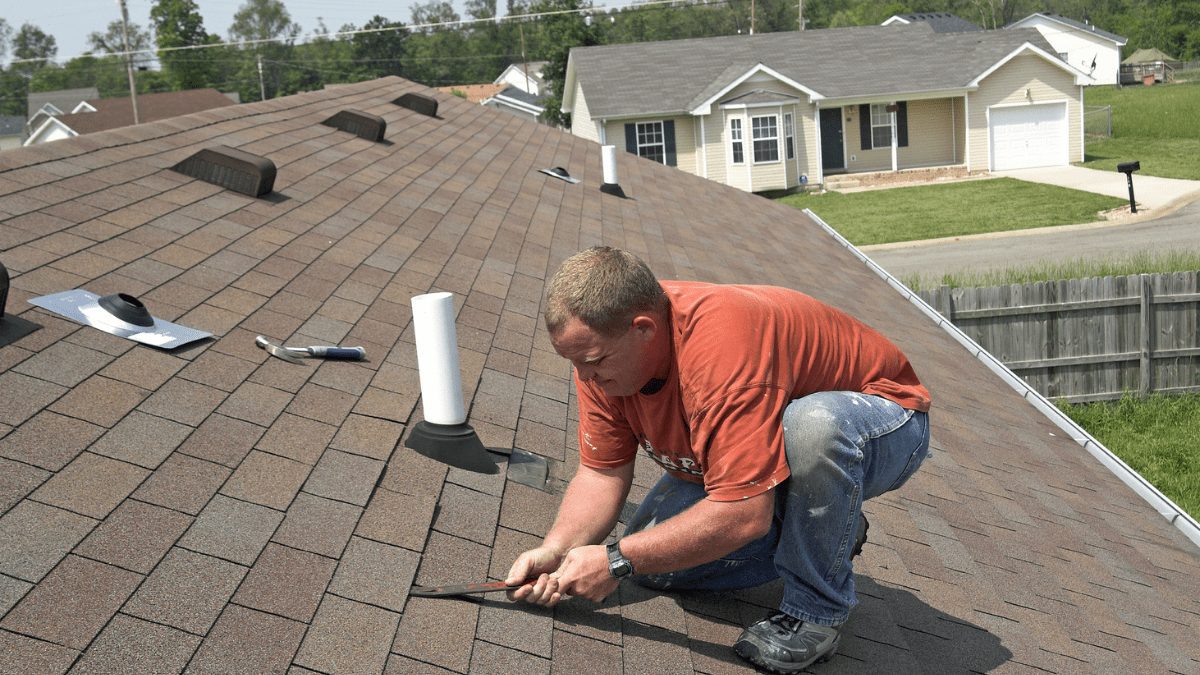 roofer laying 3 tab shingles