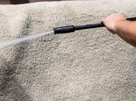 cleaning an area rug with pressure washer