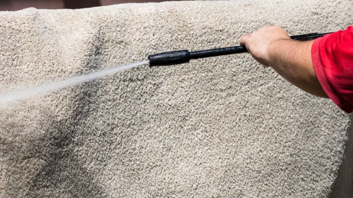 cleaning an area rug with pressure washer